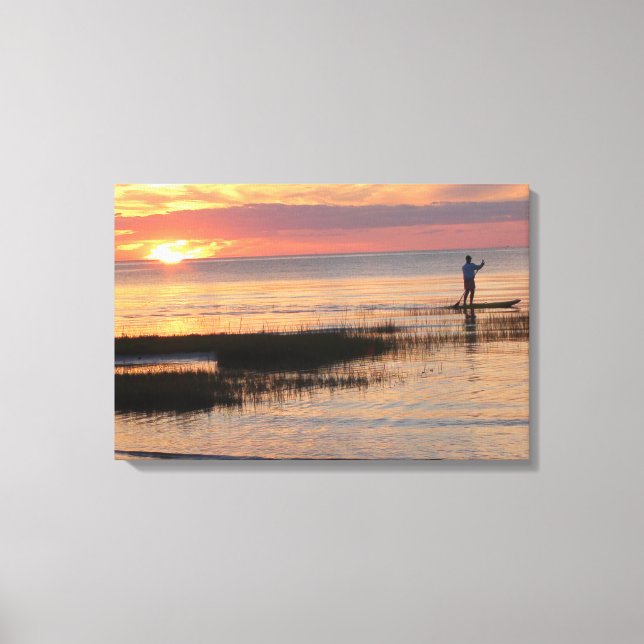 Man on Water Board at sunset on Cape Cod Canvas Print (Front)