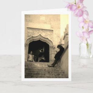 Man outside Llotja de la Seda, Valencia, Spain Card