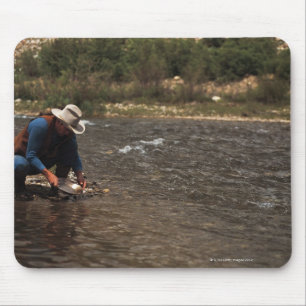 Man panning for gold on the South Platte River Mouse Mat