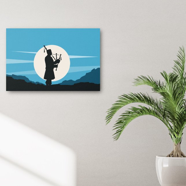 Man playing bagpipes silhouette in the moonlight poster (Man playing bagpipes silhouette in the moonlight poster)