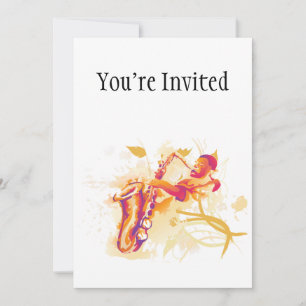 Man Playing Jazzy Saxophone Watercolor Style Invitation