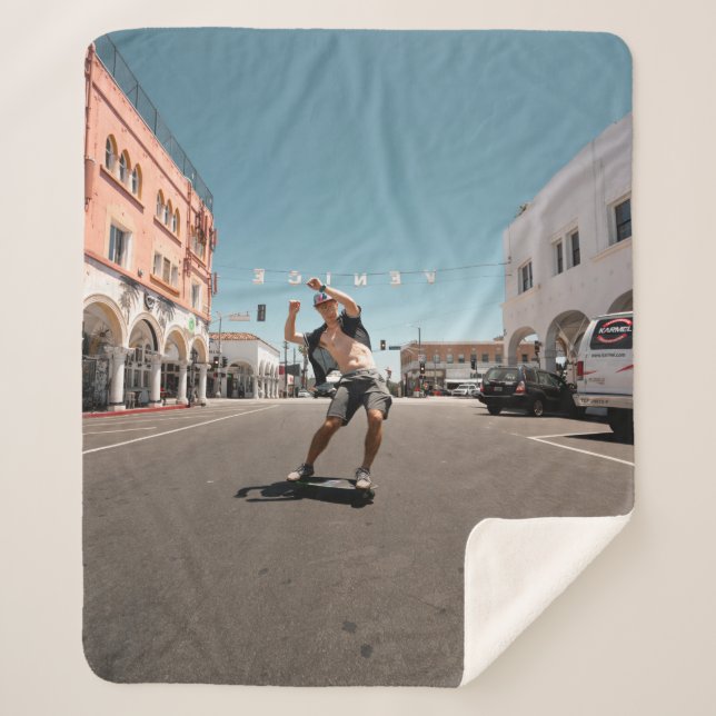 Man playing skateboard sherpa blanket (Front)