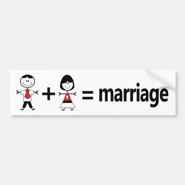 Man Plus Woman Equals Marriage Bumper Sticker (Front)