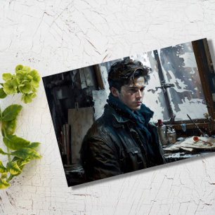 man poet beautiful portrait winter bold art postcard