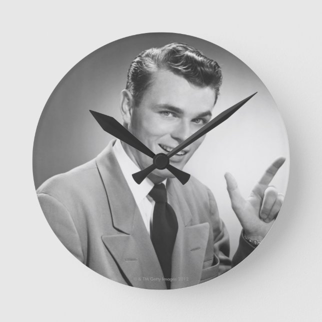 Man Pointing 2 Round Clock (Front)