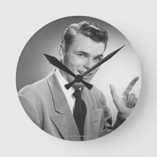 Man Pointing 2 Round Clock
