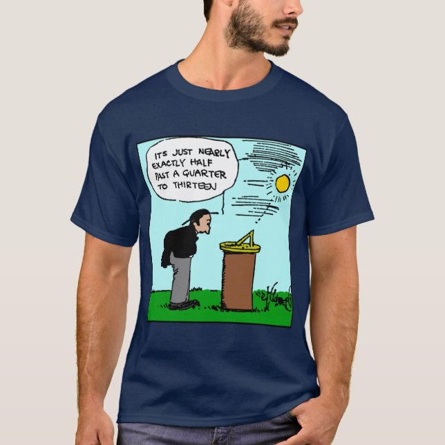 Man Reading a Sundial T-Shirt (Rube Goldberg Art) (Front)