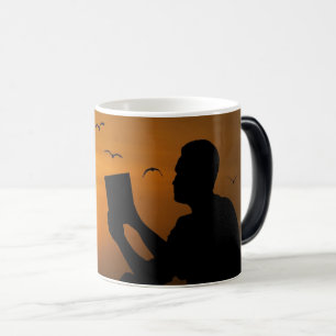 Man Reading Book Relax Alone Nature Sunset Magic Mug