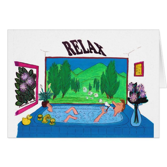 Man relaxing in a bathtub blowing bubbles (Front Horizontal)