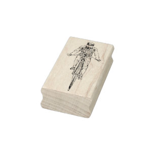 Man Riding Vintage Bicycle Rubber Art Stamp