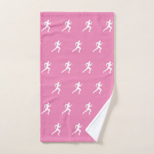 Man Runners Silhouette HeartBeat Line Pink Hand Towel