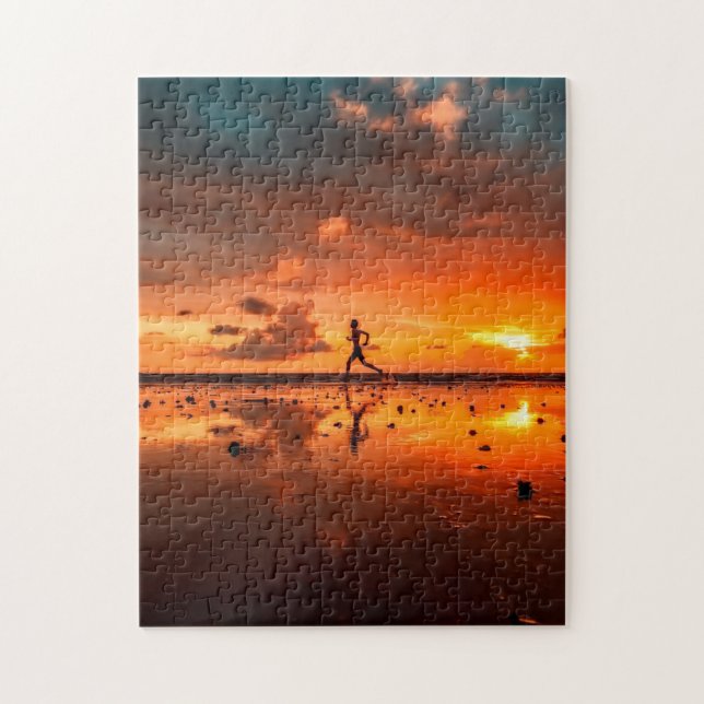 Man Running on Beach at Sunset Jigsaw Puzzle (Vertical)