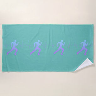 Man Running Runner Silhouette Heartbeat Mint Green Beach Towel
