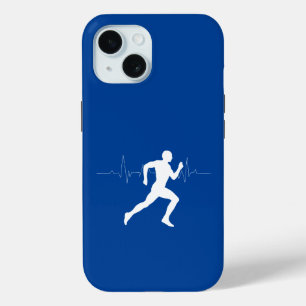 Man Running Runners Silhouette Deep Blue iPhone 15 Case