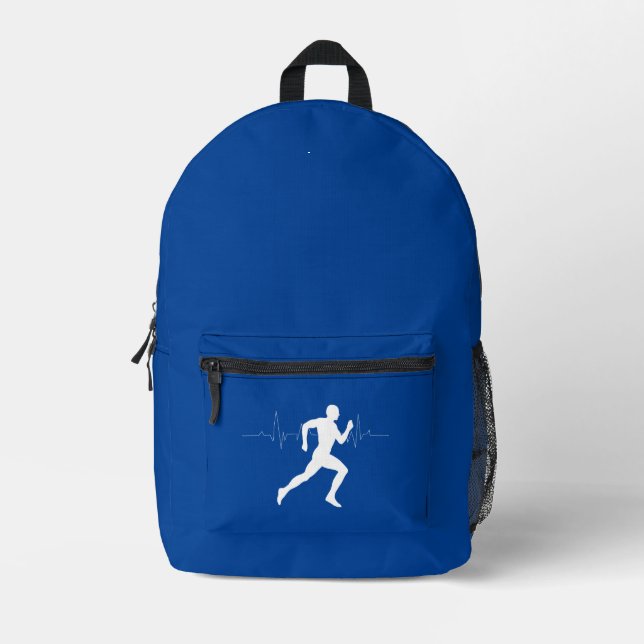 Man Running Runners Silhouette Deep Blue Printed Backpack (Front)