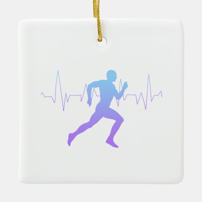 Man Running Runners Silhouette Gradient  Ceramic Ornament (Front)