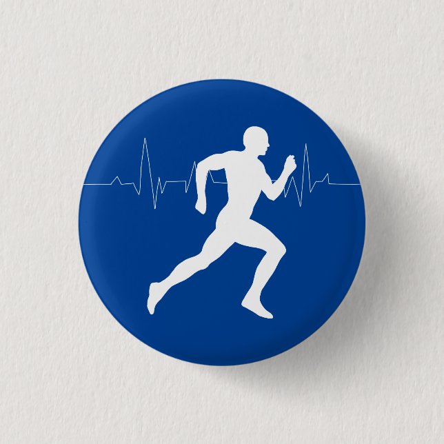 Man Running Runners Silhouette HeartBeat Line  3 Cm Round Badge (Front)