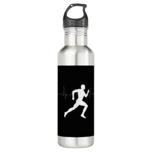 Man Running Runners Silhouette HeartBeat Line  710 Ml Water Bottle