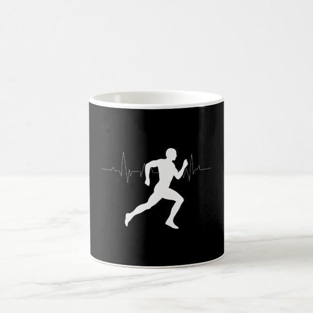 Man Running Runners Silhouette HeartBeat Line  Coffee Mug (Center)