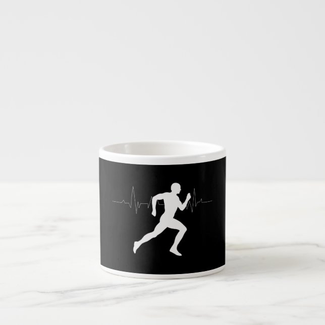 Man Running Runners Silhouette HeartBeat Line  Espresso Cup (Front)