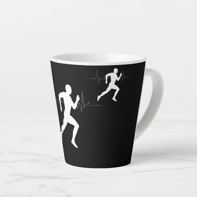 Man Running Runners Silhouette HeartBeat Line  Latte Mug (Right Angle)