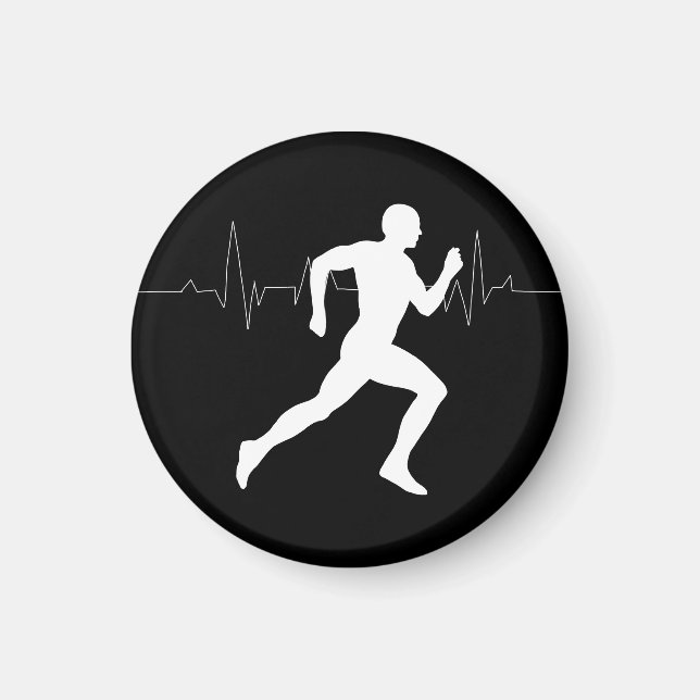 Man Running Runners Silhouette HeartBeat Line  Magnet (Front)