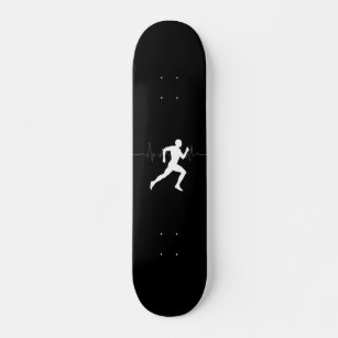 Man Running Runners Silhouette HeartBeat Line  Skateboard