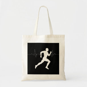 Man Running Runners Silhouette HeartBeat Line  Tote Bag