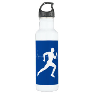 Man Running Runners Silhouette on Blue Background  710 Ml Water Bottle