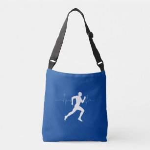 Man Running Runners Silhouette on Blue Background  Crossbody Bag