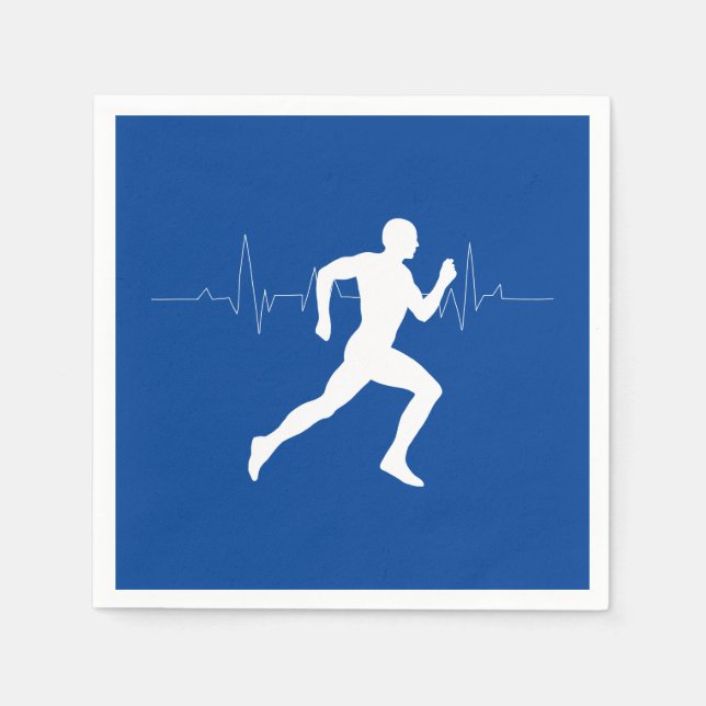 Man Running Runners Silhouette on Blue Background  Napkin (Front)