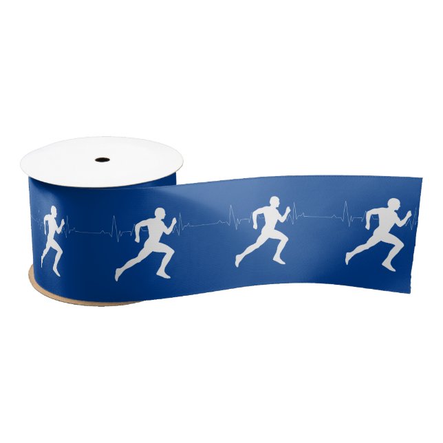 Man Running Runners Silhouette on Blue Background Satin Ribbon (Spool)