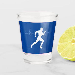 Man Running Runners Silhouette on Blue Background  Shot Glass