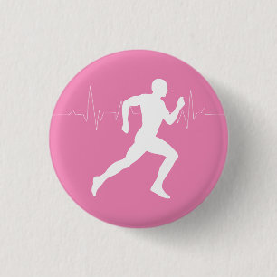 Man Running Runners Silhouette on Pink Background 3 Cm Round Badge