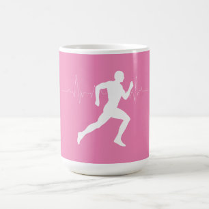 Man Running Runners Silhouette on Pink Background Coffee Mug