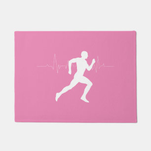 Man Running Runners Silhouette on Pink Background Doormat