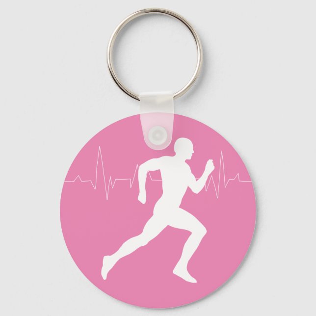 Man Running Runners Silhouette on Pink Background Key Ring (Front)