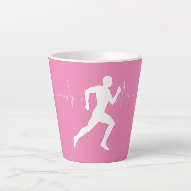 Man Running Runners Silhouette on Pink Background Latte Mug (Front)