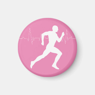 Man Running Runners Silhouette on Pink Background Magnet