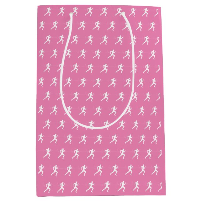 Man Running Runners Silhouette on Pink Background Medium Gift Bag (Front)