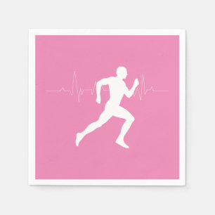 Man Running Runners Silhouette on Pink Background Napkin