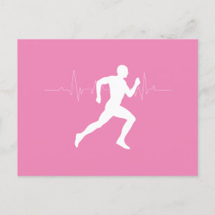 Man Running Runners Silhouette on Pink Background Postcard