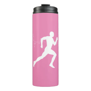 Man Running Runners Silhouette on Pink Background Thermal Tumbler