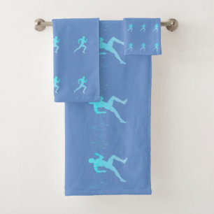 Man Running Silhouette Gradient & Heartbeat Blue Bath Towel Set