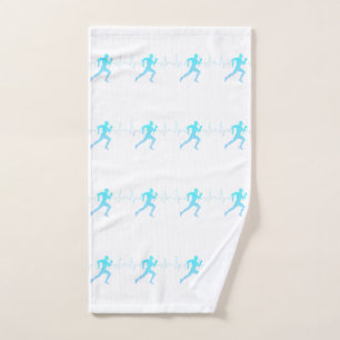 Man Running Silhouette Gradient & Heartbeat Blue Hand Towel