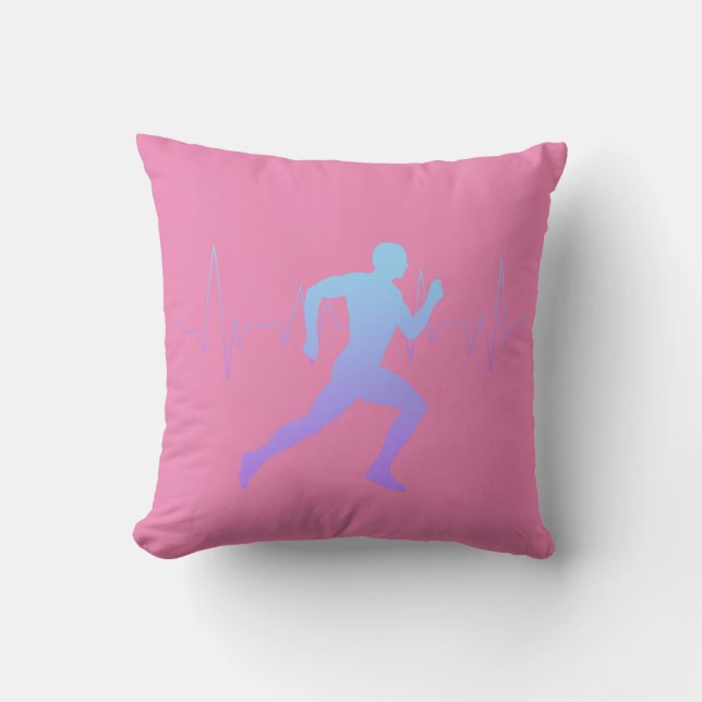 Man Running Silhouette Gradient & Heartbeat Line   Cushion (Front)