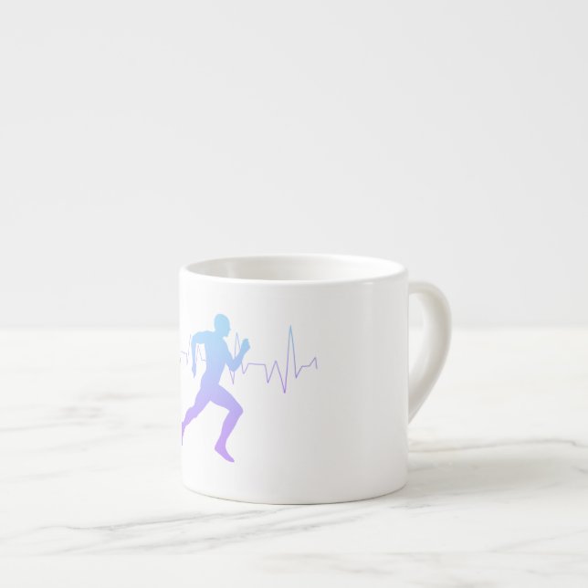 Man Running Silhouette Gradient & Heartbeat Line Espresso Cup (Front Right)