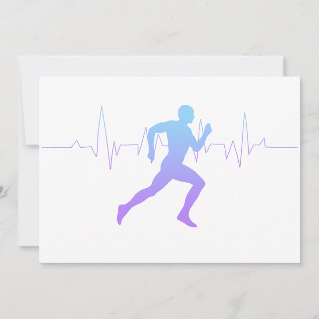 Man Running Silhouette Gradient & Heartbeat Line  Invitation (Front)