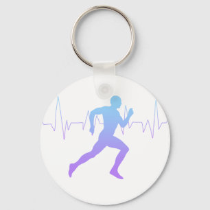 Man Running Silhouette Gradient & Heartbeat Line Key Ring