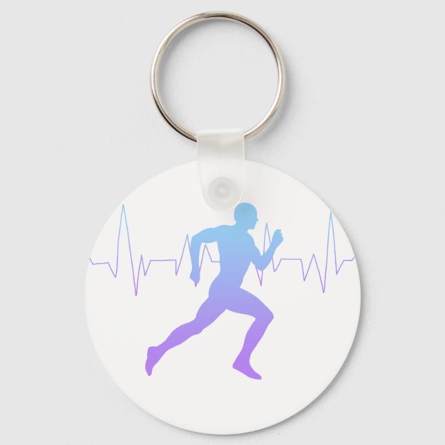 Man Running Silhouette Gradient & Heartbeat Line Key Ring (Front)